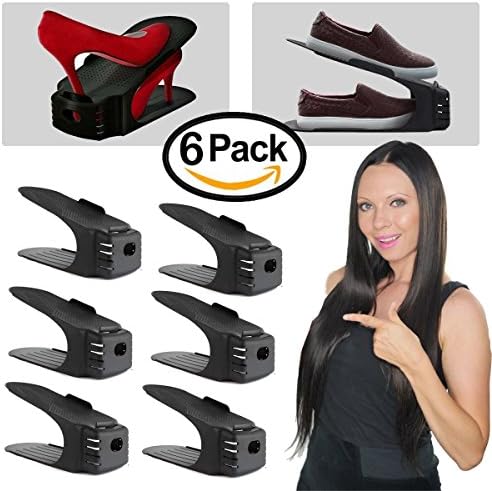 Shoe Slots Organizer Space Saver Rack Holder Organizers And Storage Shoe slotz Closet Storage Smart Shoe Rack With in opp bag (Pack of 6 Black)