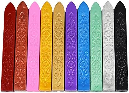 Reapedon Sealing Wax Sticks without Wick For Postage Letter Retro Vintage Wax Seal Stamp,10 Pieces (Assorted Colors)