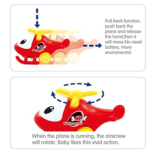 PUSITI Pull Back Cartoon Plane Assorted 4" Airplane Friction Cars Playset 4 Pack Plastic Helicopter Aircraft for Preschool Children Baby Toddlers Kids Pull-Back Vehicle Education Learning Toys - Thumbnail 5