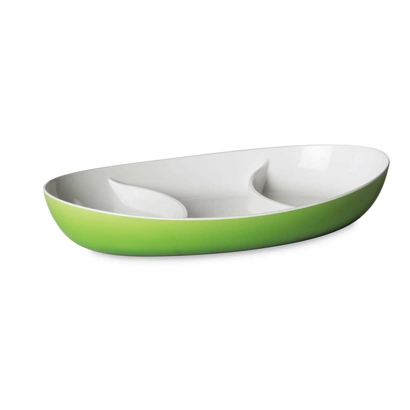 omada Design Plate of 11,02 x 6,69 inch in 3 compartments with White Interior and Colored Exterior, Trendy line, Green — image 1