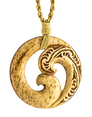 Aged Bone Maori Spiral Double Koru Necklace with Scrimshaw