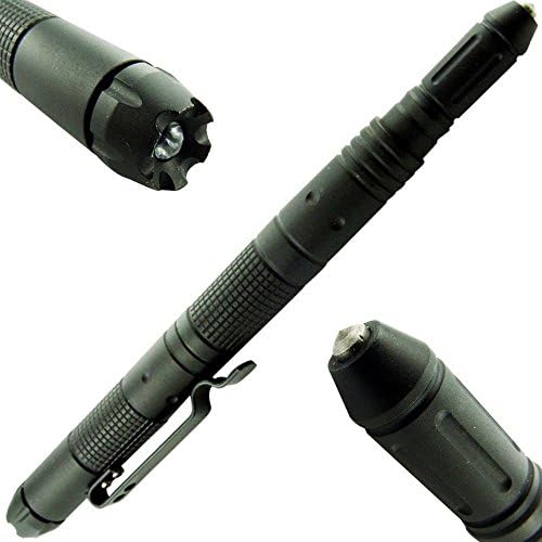 Store 191 6" ELITE TACTICAL ALUMINUM PEN w/ FLASHLIGHT GLASS BREAKER Self Defense Black