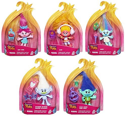 DreamWorks Trolls Movie 4" Figure Set of 5 - Poppy, Branch, DJ Suki, Harper and Guy Diamond