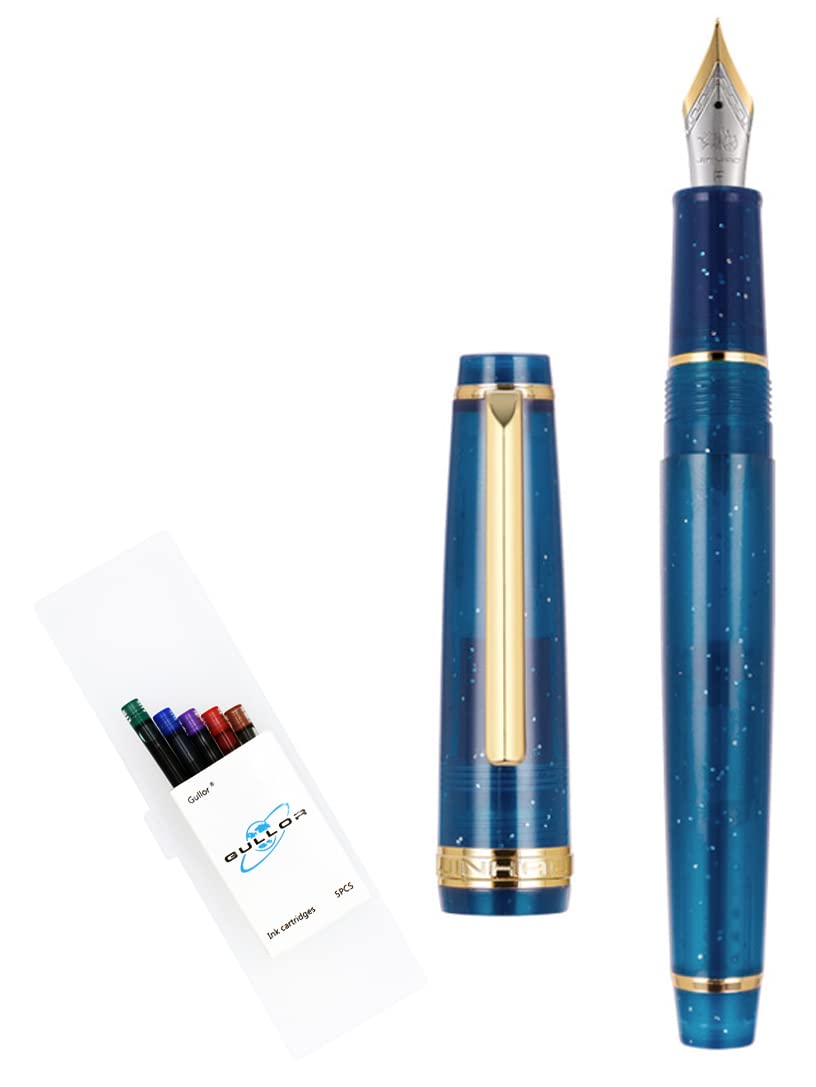 Gullor Transparent Fluorescent Fountain Pen, Resin, with Converter, Multicolor Ink Cartridges, Gift Box, Fine Nib