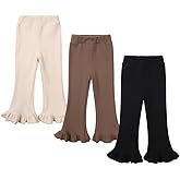 Bafeicao 3 Pack Toddler Baby Girl Flare Pants Ribbed Bell Bottoms with Ruffle Elastic Waist Leggings Trousers