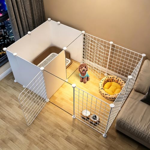 Beauenty Pet Playpen with Toilet Area, Portable Dog Fence for Isolation, Free Combination Pet Play Fence for Indoor and Outdoor, Easy to Assemble, White (127 * 75 * 47cm)