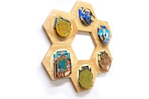 Ankong Medal Display Hanger Rack Wooden Decoration Hexagon Honeycomb Medal Storage Case for Sports Medals, Track & Field, Military, Spartan, Races, Running, Marathons (6pc)