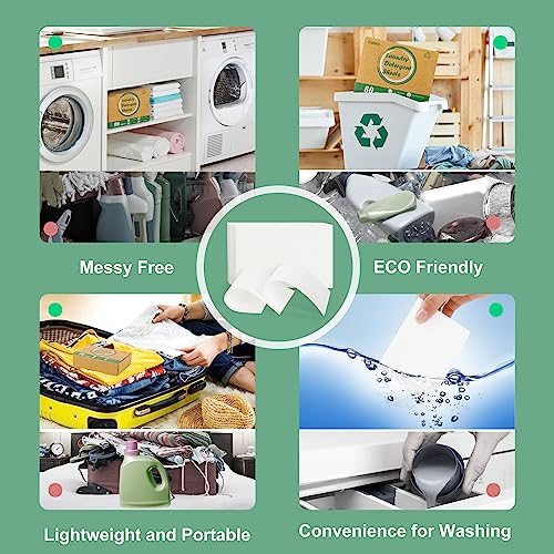 ZIMWIN LAUNDRY DETERGENT SHEETS, 80 LOADS FRAGRANCE FREE LAUNDRY SOAP SHEETS – ECO-FRIENDLY HYPOALLERGENIC LIQUIDLESS WASHING SUPPLIES FOR DORM TRAVEL CAMPING
