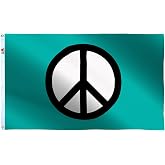 Peace Symbol Flag 3x5 Ft Large, Both Sides 100D Polyester For moderate-outdoor&amp;indoor,Canvas Header Brass Grommets for Easy Display, 3' x 5' World Blue Peace Flags