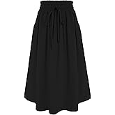 Kukume Girls Maxi Skirt Flowy A-Line Skirt Casual Ruffle Hem Skirt High Waist Elastic Skirt with Drawstring and Pockets