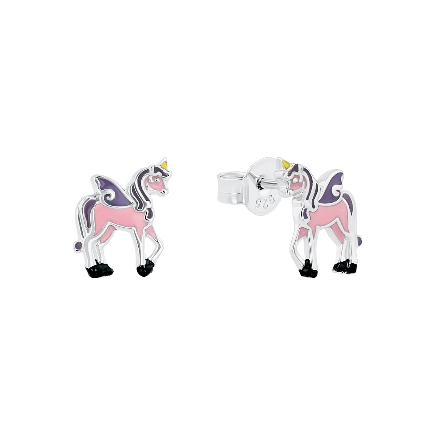 Prinzessin Lillifee stud earrings 925 Sterling silver girls' children's earrings, 0.9 cm, purple, unicorn, comes in jewelry gift box 2013151