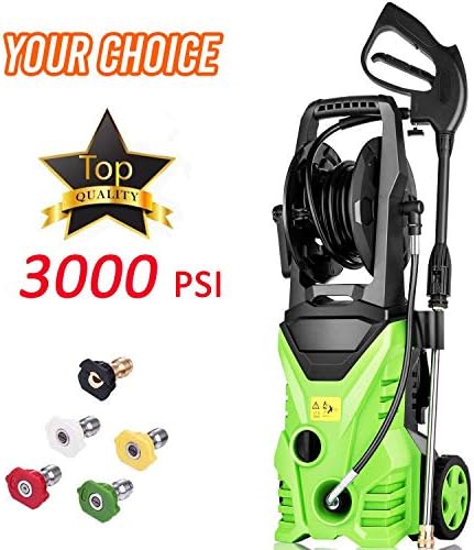 3000 PSI Electric Pressure Washer, High Pressure Washer, Professional Washer Cleaner Machine with 5 Interchangeable Nozzles, 1800W Rolling Wheels,1.80 GPM