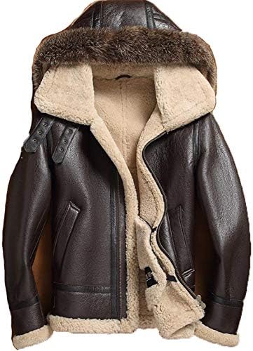 メンズ シープスキン ムートンジャケット 取り外し可能 フード付き フライトジャケット アライグマ ファーカラー アビエーター
