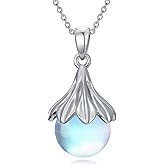 OUTANG Moonstone Lily Flower Necklace for Women 925 Sterling Silver Elegant Moonstone Flower Pendant Ladies Jewelry Gift