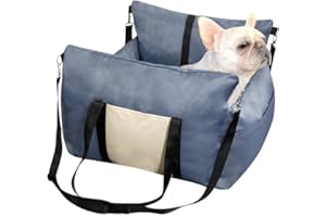 ZALUPRI Dog Car Seat for Small Dogs - Waterproof Travel Carrier Bed with Thick Memory Foam, Safety Leash, and Storage Pockets, Up to 25lbs, Blue Grey