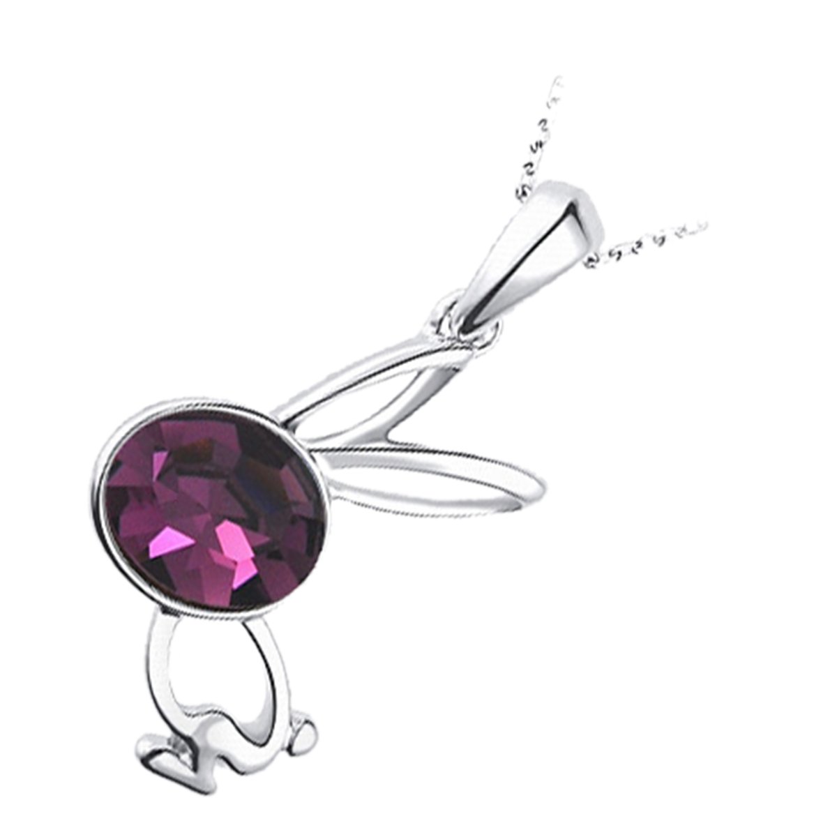 GWG Jewellery 18K White Gold Coated Running Bunny Rabbit Oval Grape Purple Crystal Animal Pendant Necklace in Gift Box for Women