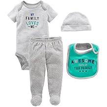 Simple Joys by Carter's Baby Boys' 4-Piece Bodysuit, Pant, Bib And Cap Set