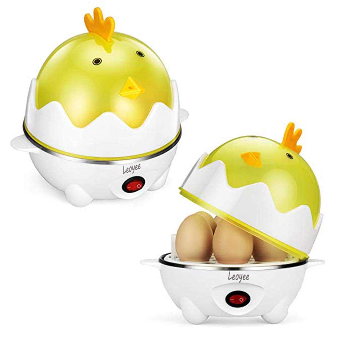 Leoyee Electric Egg Boiler Egg Steamer Boiled Poached Rapid Egg Cooker with Automatic Shut Off - 7 Eggs Capacity with Water Measuring Cup (Yellow White)