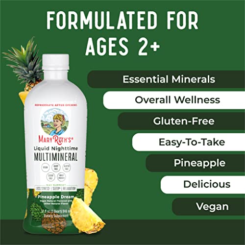 MARYRUTH ORGANICS LIQUID NIGHTTIME MULTIMINERAL | NO MELATONIN | MAGNESIUM CITRATE | CALCIUM | ZINC | VITAMIN D3| AVAILABLE IN 4 FLAVORS | VEGAN | SUGAR FREE | GLUTEN FREE | 32 OZ