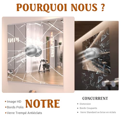 WEER Gym Mirrors, Large Frameless Mirrors, 140 x 42 cm x 2 Pieces, Tempered Glass Wall Mounted Mirrors for Gym, Yoga, Garage, Fitness, Dance, Bedroom