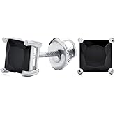 Black or Clear Brilliant Cut Square Princess Solitaire AAA CZ Stud Earrings For Men Women Secure Screw back Black Plated .925 Sterling Silver 5 6 7 8 9 MM