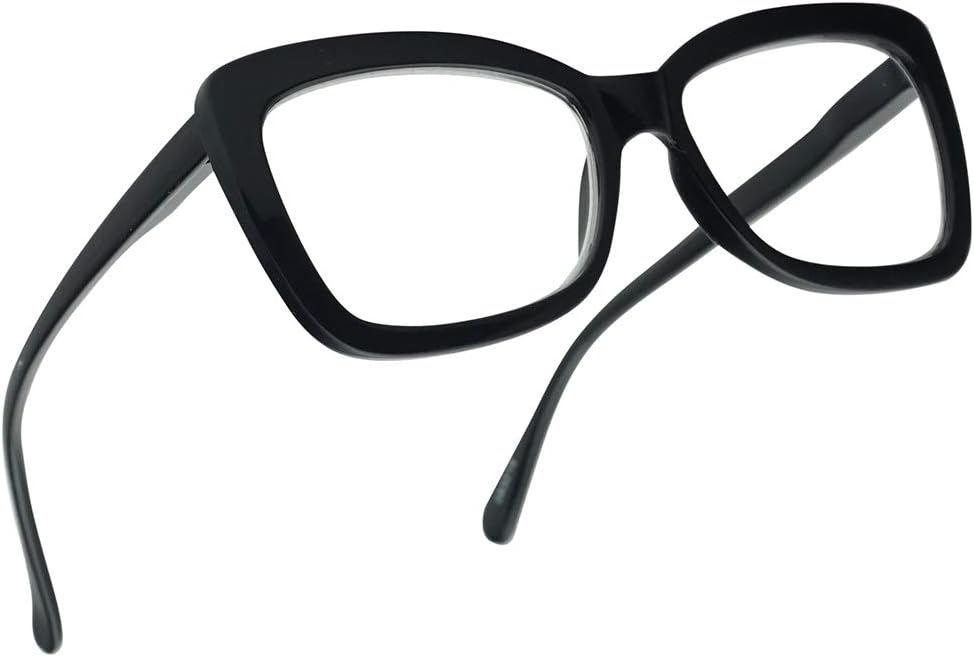 SunglassUP Chunky Square Classy Cat Eye Reading Glasses For Women Power +1.0 thru +3.25 (Black, 2.00)