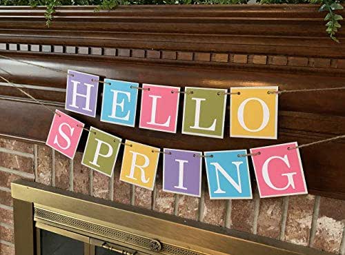 Amazon Com Hello Spring Colorful Banner Garland Farmhouse Farm