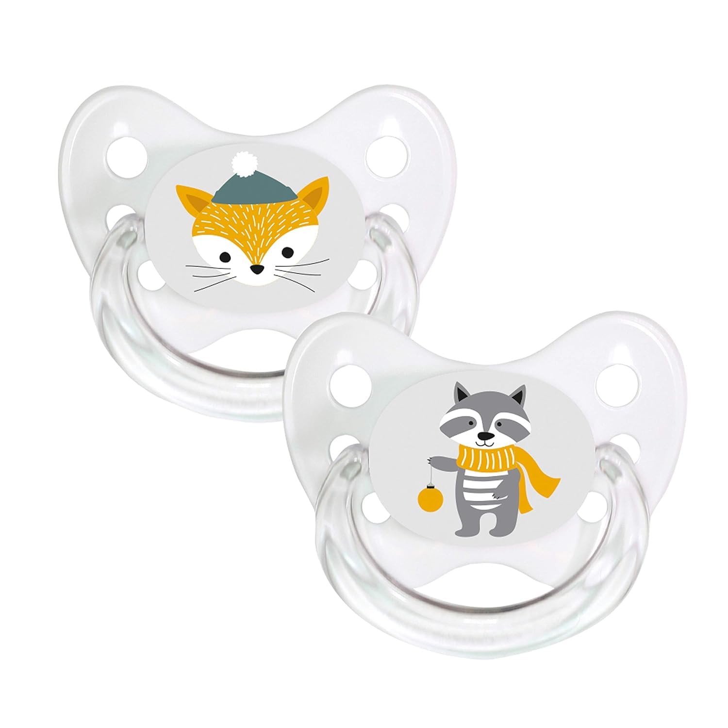 Dentistar Silicone Soother Set of 2 - Size 1 for 0-6 Months - Tooth and Jaw Friendly Silicone Soother with Dental Step - BPA Free Baby Dummy - Made in Germany - Fox & Racoon