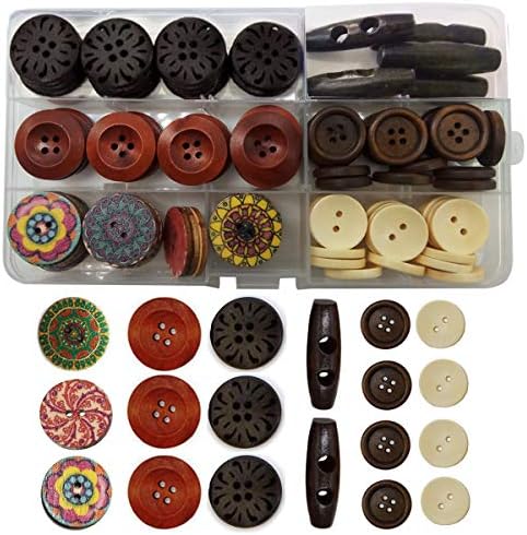 IDOXE Muti Style Assorted Round Wooden Wood Buttons for Craft 25mm 2 Holes Button Sewing Crafts DIY Decor
