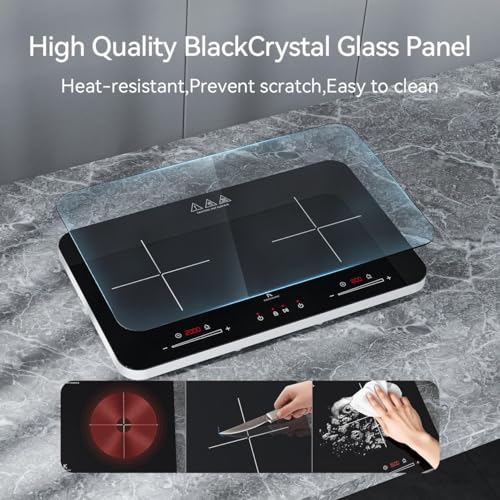 COOKNANO Induction Hob, 3600W, Double Induction Hob with Independent Control, 20 Temperature Levels, 6 Hour Timer