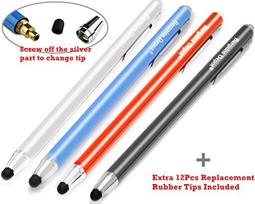 Bargains Depot (4-Pack) [0.18-inch Rubber Tip Series] Capacitive Universal Stylus with 12 Replacemen