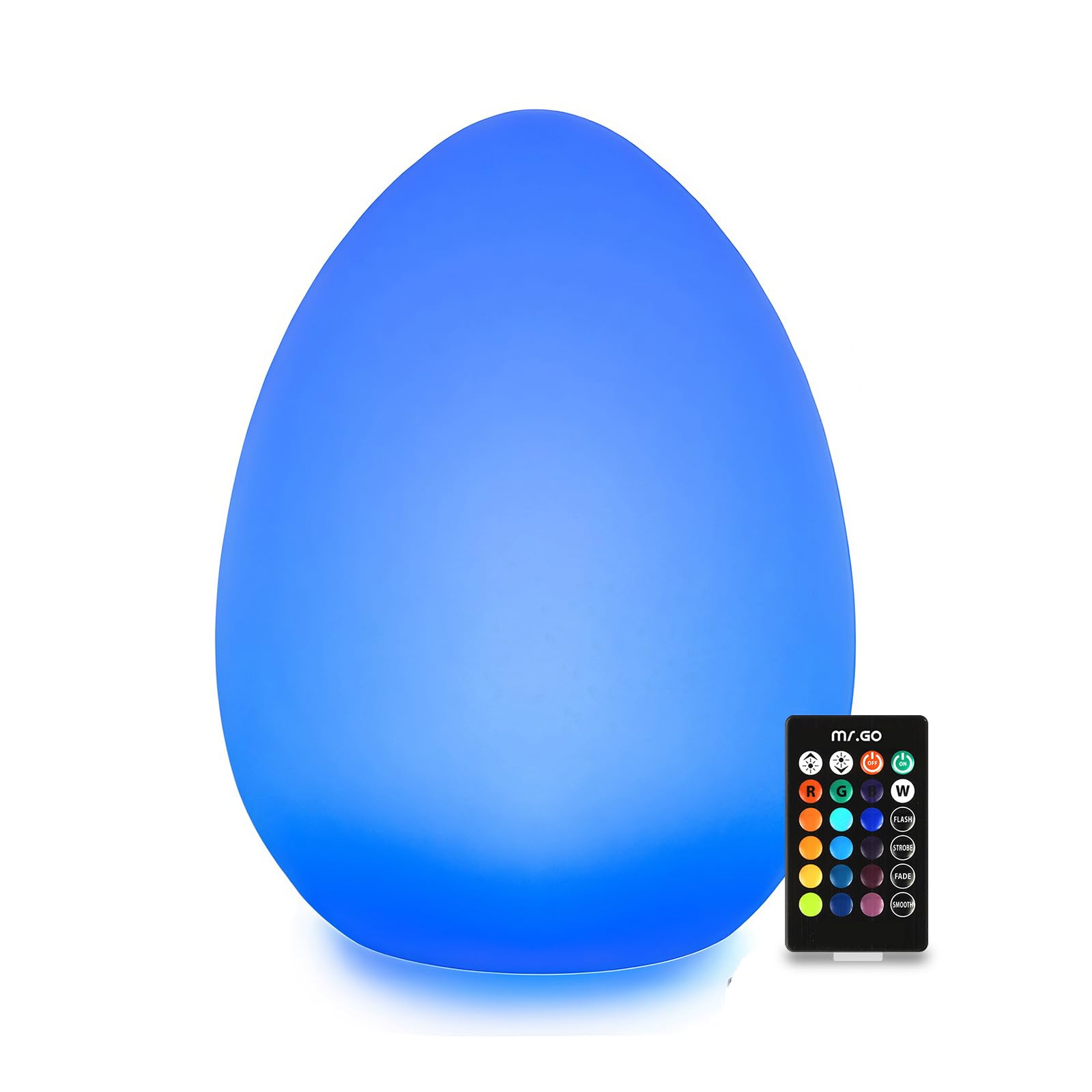 Mr.Go 11" LED Egg Lamp Color Changing Mood Light, Rechargeable Egg Night Light Table Lamp Ambient Lighting with Remote Control, 16 Dimmable RGB Colors, 4 Lighting Effects, Waterproof