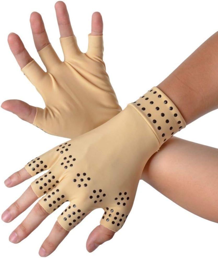 RZJZGZ Arthritis Gloves Compression Gloves Fingerless Glove Magnetic Arthritis Fingerless Gloves Relief Hand Pain Joints Relief (Nude