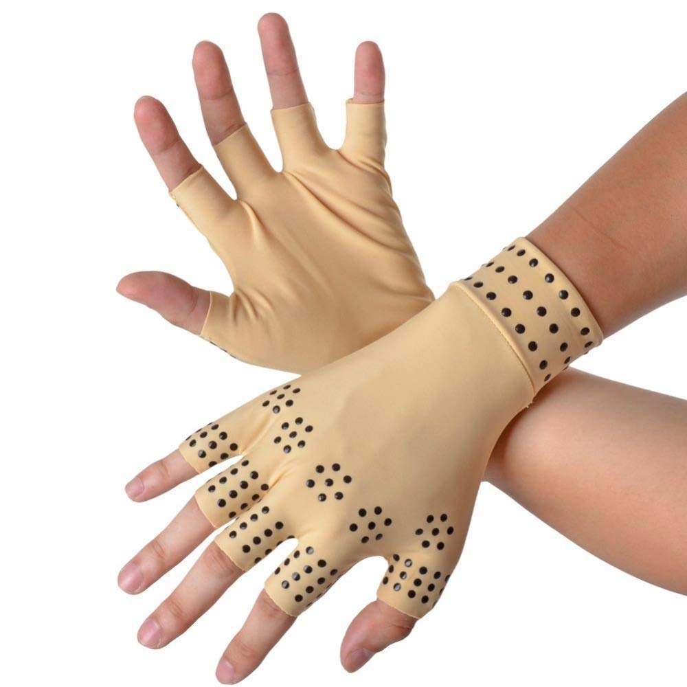 RZJZGZ Arthritis Gloves Compression Gloves Fingerless Glove Magnetic Arthritis Fingerless Gloves Relief Hand Pain Joints Relief (Nude, 1 Pack)