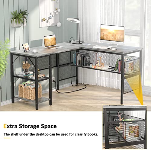 Unikito L Shaped Corner Computer Desk with USB Charging Port and Power