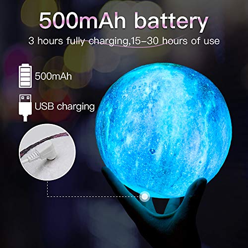 51mhLYSNK6L BRIGHTWORLD Moon Lamp Kids Night Light Galaxy Lamp 5.9 inch 16 Colors LED 3D Star Moon Light with Wood Stand, Remote… - Image 4