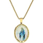 YQZIYOU Miraculous Medal - Virgin Mary Necklace, Stainless Steel Pendant Necklace, Fashion Religious Jewelry, Christian Gifts