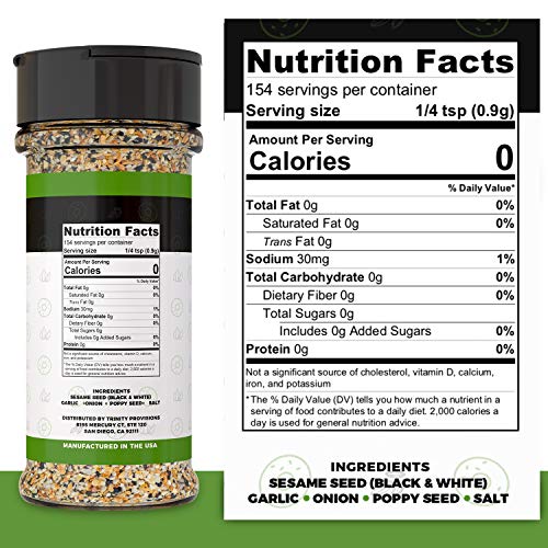 Trinity Provisions Everything Bagel Seasoning - Flavorful Spice Blend with Onion, Garlic, Salt, Sesame & Poppy Seeds - Gift Friendly Shaker Bottle for Chefs and Cooking Enthusiasts