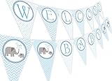 Little Elephant Blue Baby Shower Banner Pennant