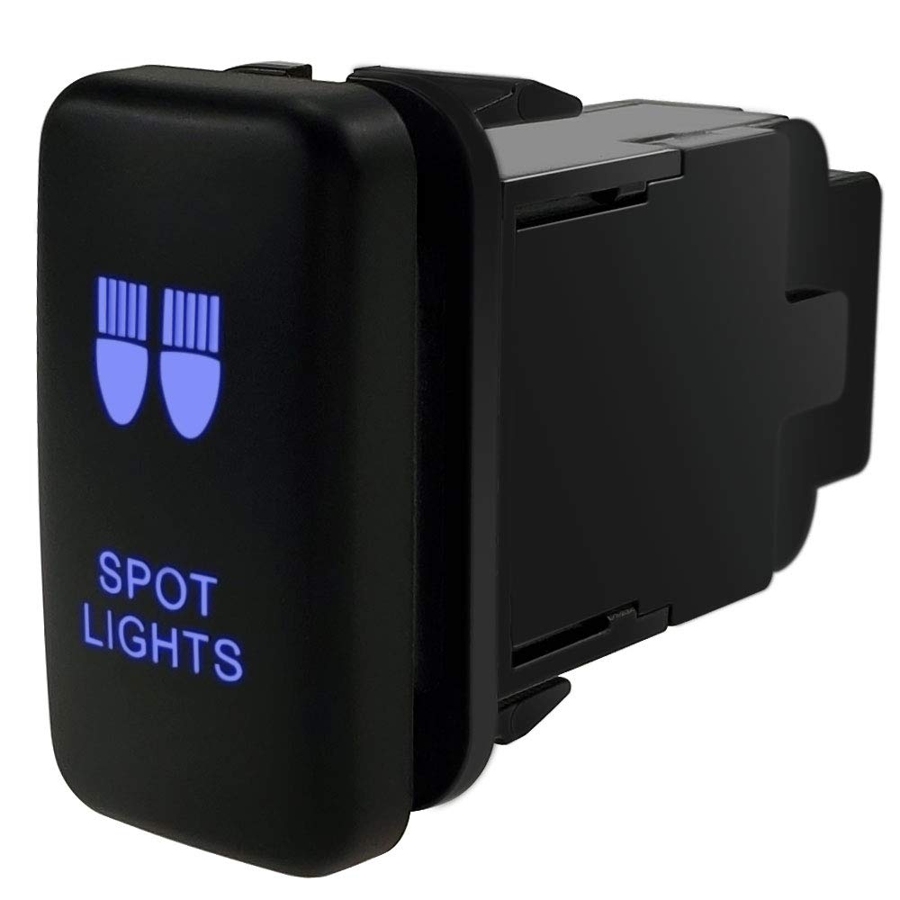 Iztor 12V ON/Off Etched Push Button Switch with Green & Blue Twin LED Backlit for Toyota FJ Cruiser Highlander Tacoma Tundra 4Runner Prado Landcruiser Hilux -SPOT LIGHTBAR