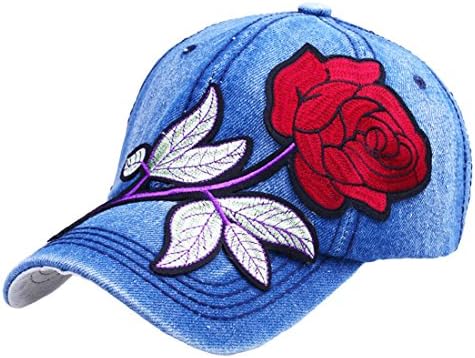 Gebaozhen Unisex Rose Embroidered Adjustable Dad Hat, Cute Baseball Sun Visor Cap (Dark Blue - White)