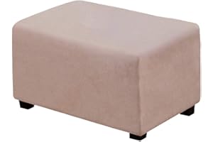 VIENLOVE Rectangle Ottoman Slipcover Luxury Suede Footstool Protector Covers Stretch with Elastic Bottom Feature Textured Machine Washable (Beige, Large Size)