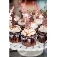 Deer Cupcake Toppers, Antler Cupcake Toppers, Rustic Party Decorations, Cupcake Toppers, Gold Party Decor, Qty 12