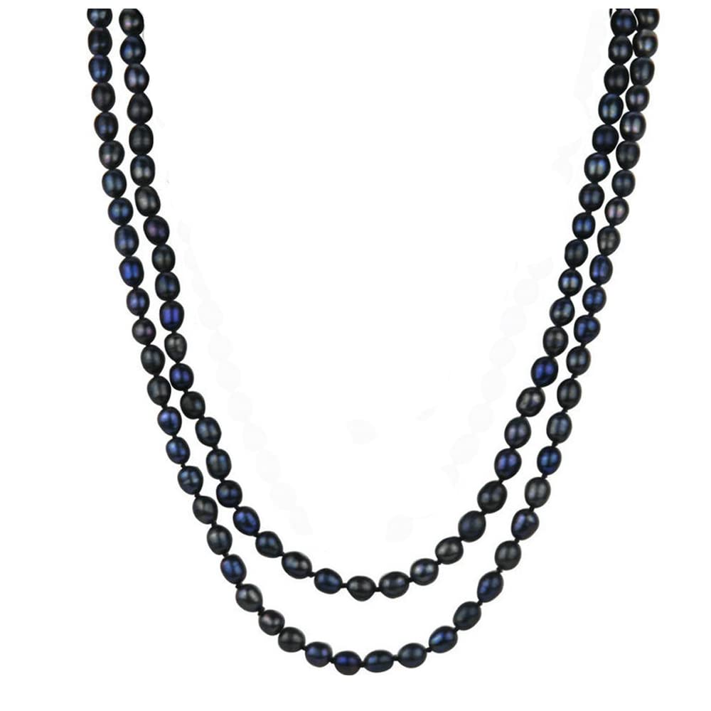 Treasure Bay Stunning Multi-Colour 7-8mm Freshwater Pearl Necklace For Women 120cm (BLACK)
