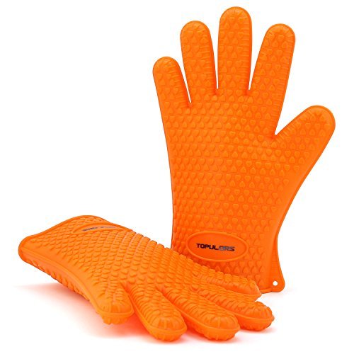 TOPULORS BBQ Grilling Gloves Oven Mitts Gloves for Cooking Baking Barbecue Potholder（Orange） - Thumbnail 2
