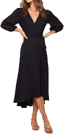 black wrap midi dress with sleeves