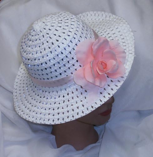 Girls Spring Hat Easter Hat White w/Pink Rose