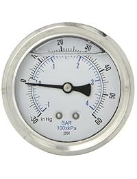 Pic calibre pro 202l 254cd Industrial relleno de glicerina central de la espalda soporte Medidor de presión con carcasa de acero inoxidable, interiores de latón, lente de plástico, 2 1 2" tamaño de la esfera, macho de 1 4" NPT, 30 0 60 PSI