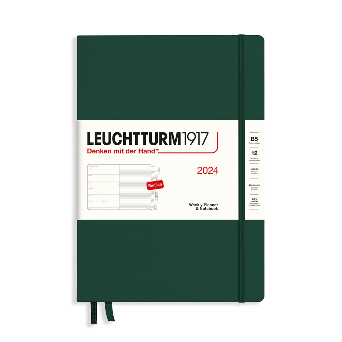 LEUCHTTURM1917 367750 Weekly Calendar & Notebook Composition (B5) 2024, 12 Months, Forest Green, English
