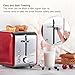 Bonsenkitchen 2 Slice Red Toaster, Extra Wide Slot 5.5''*1.4'' for Bagel, 7 Browning Settings, Defrost/Bagel/Cancel Functions, Stainless Steel Bread Toaster